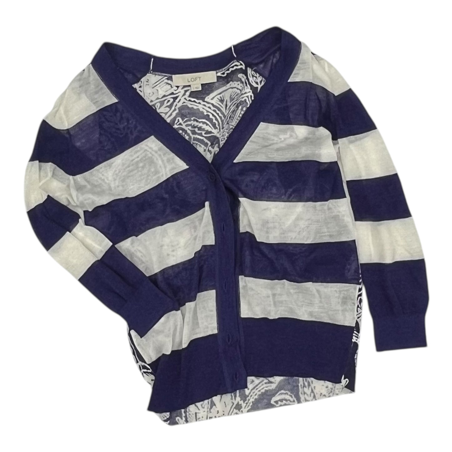Cardigan By Loft In Blue & White, Size:S