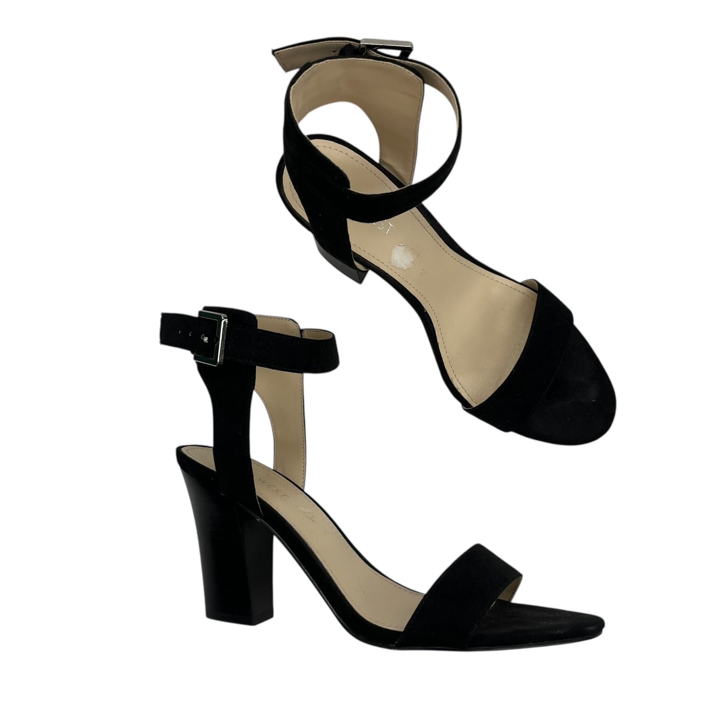 Sandals Heels Block By Nine West In Black, Size:7.5
