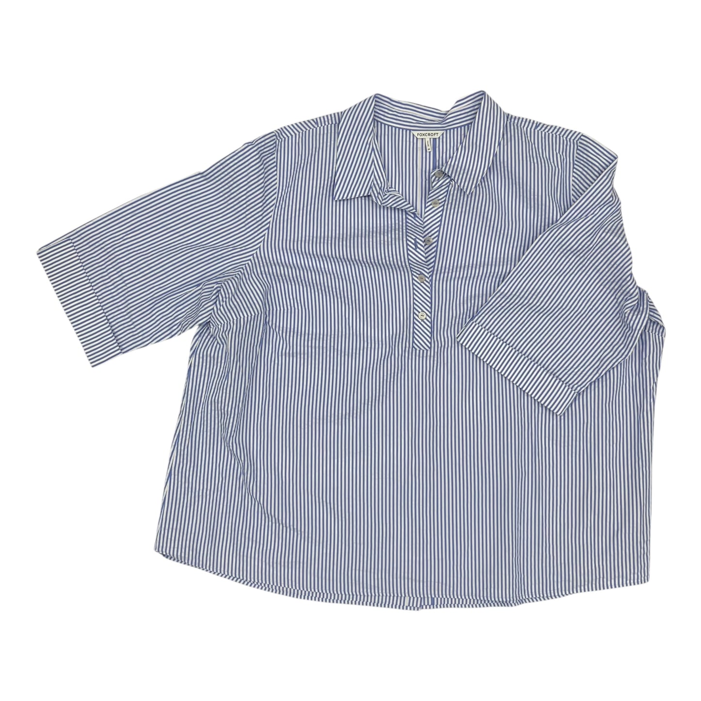 Blouse 3/4 Sleeve By Foxcroft In Blue & White, Size:3X