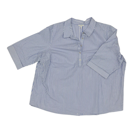 Blouse 3/4 Sleeve By Foxcroft In Blue & White, Size:3X