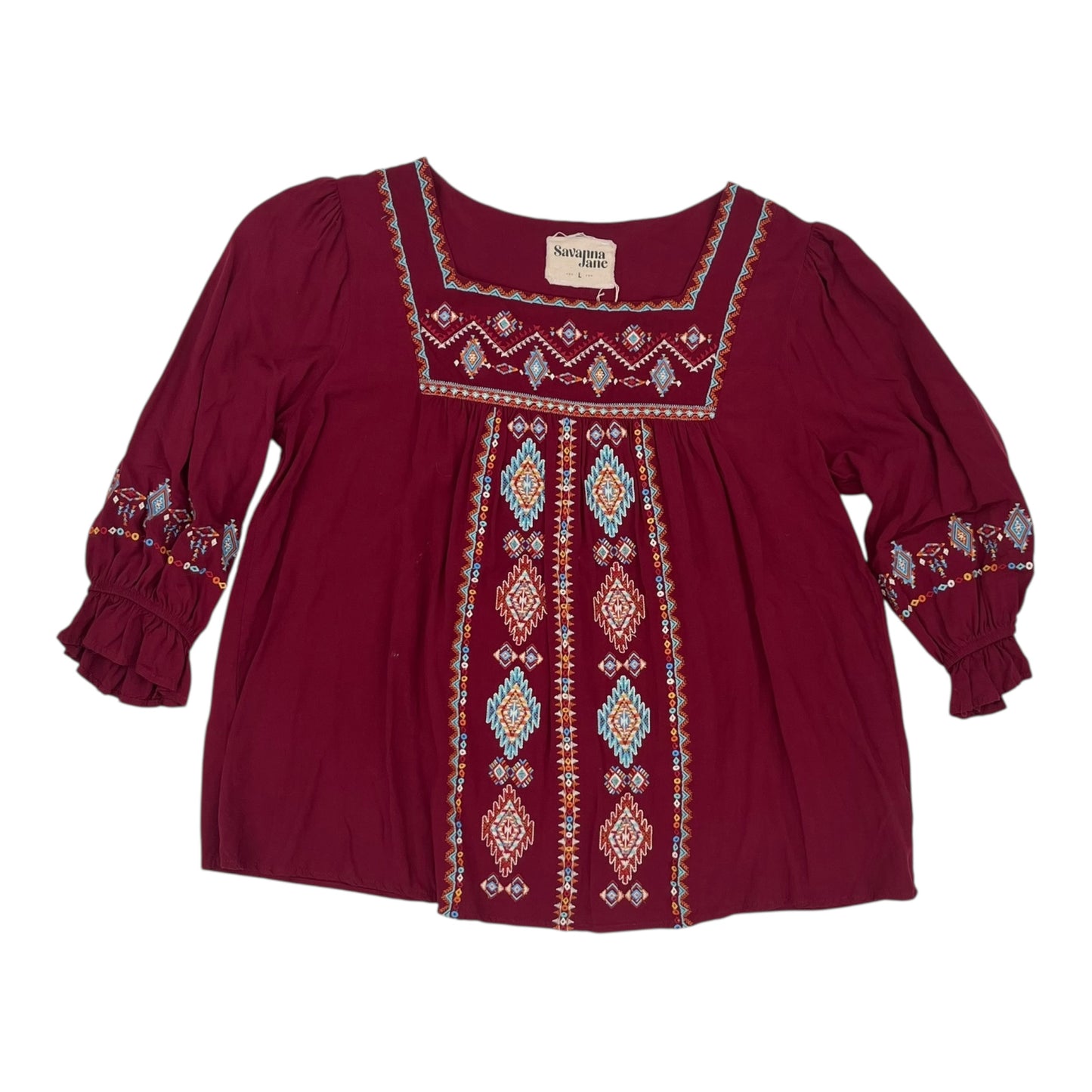Blouse 3/4 Sleeve By Savanna Jane In Red, Size:L