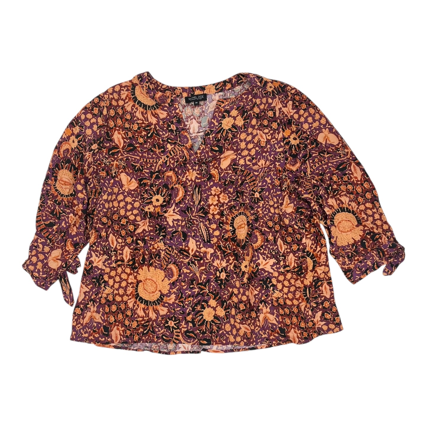 Blouse Ls By Rachel Zoe In Orange & Purple, Size:2X