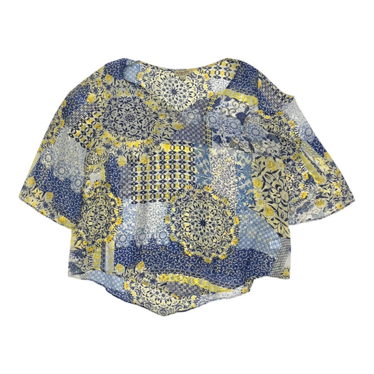 Top 3/4 Sleeve By One World In Blue & Yellow, Size:3X