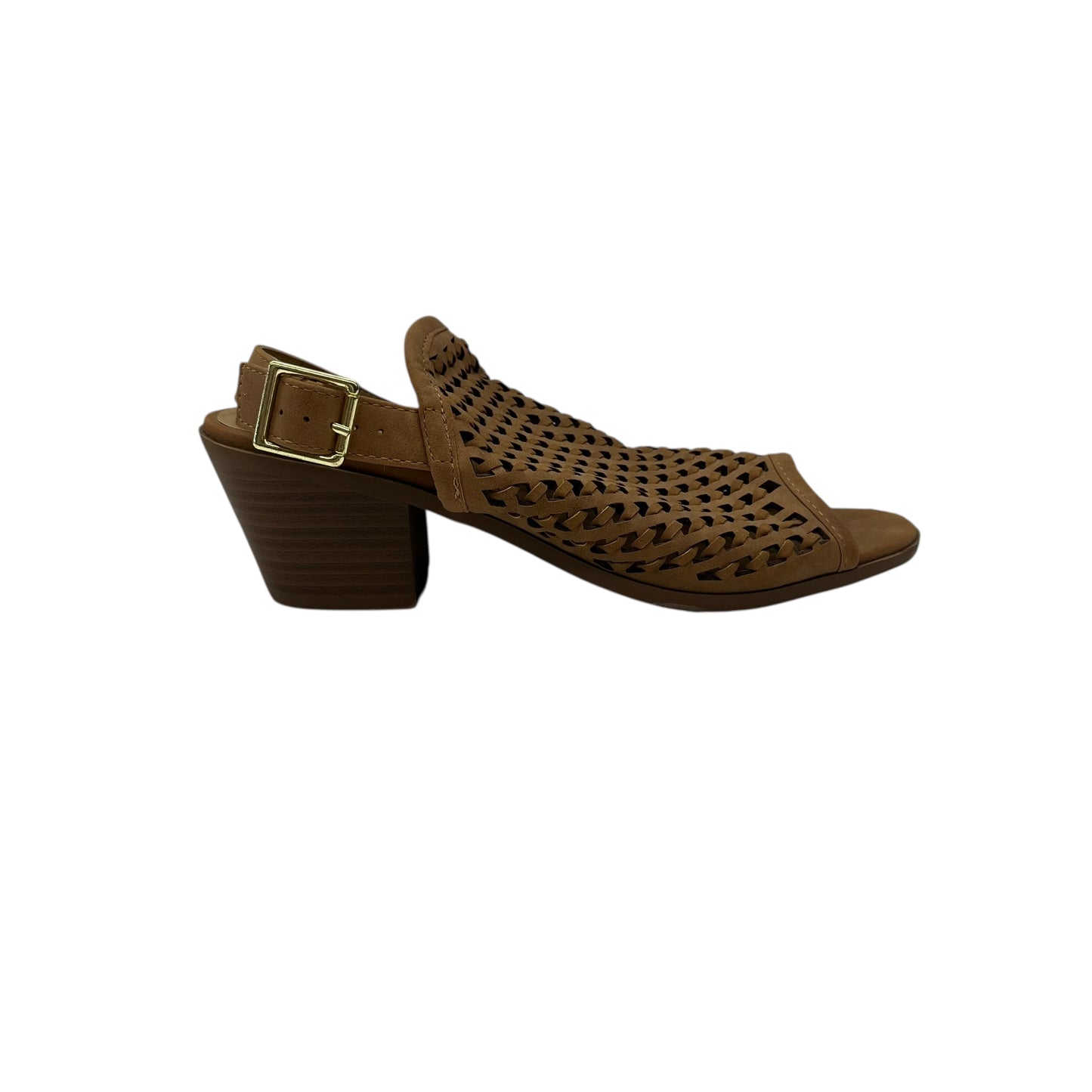 Sandals Heels Block By Solanz In Brown, Size:8.5