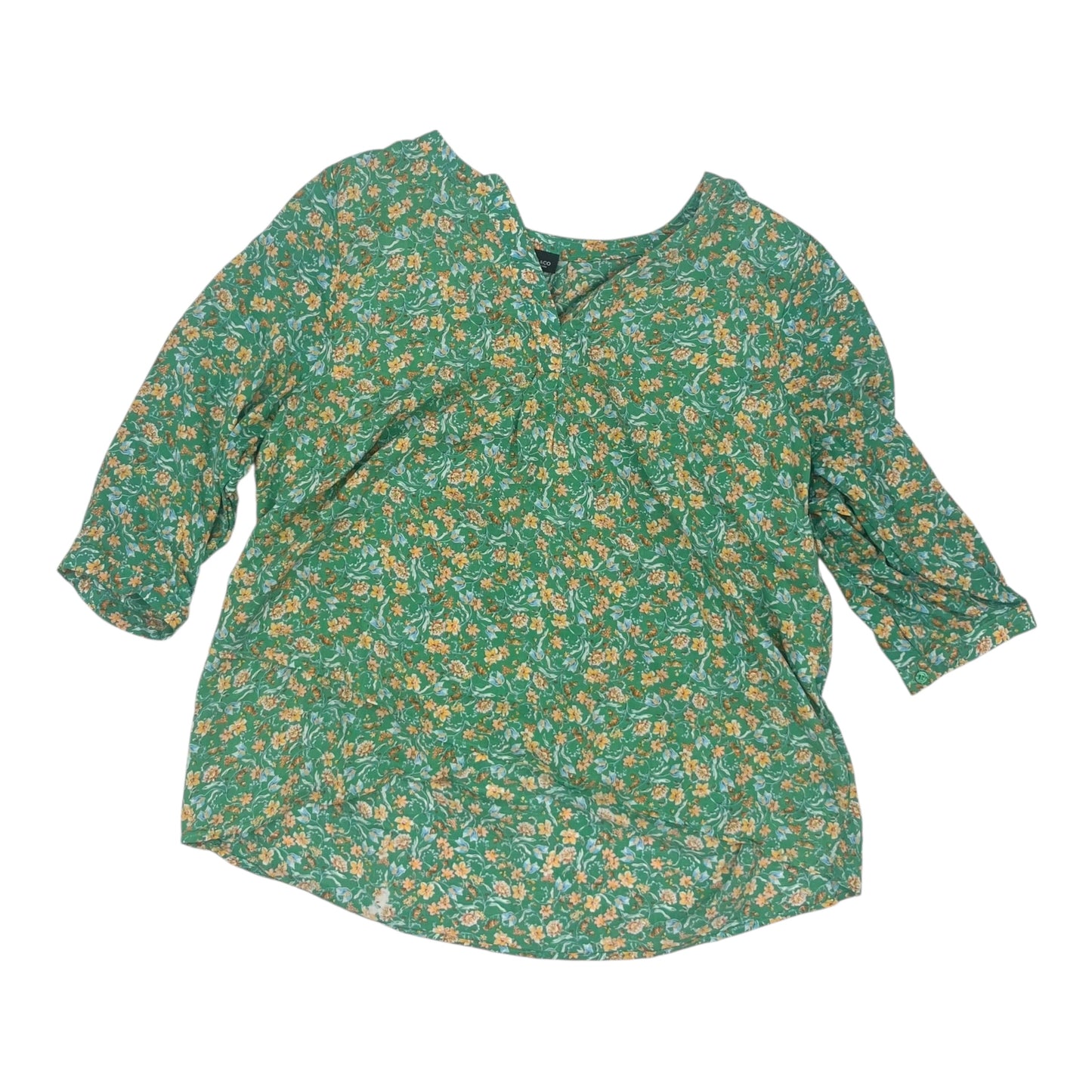 Blouse 3/4 Sleeve By Jones And Co In Green, Size:1X