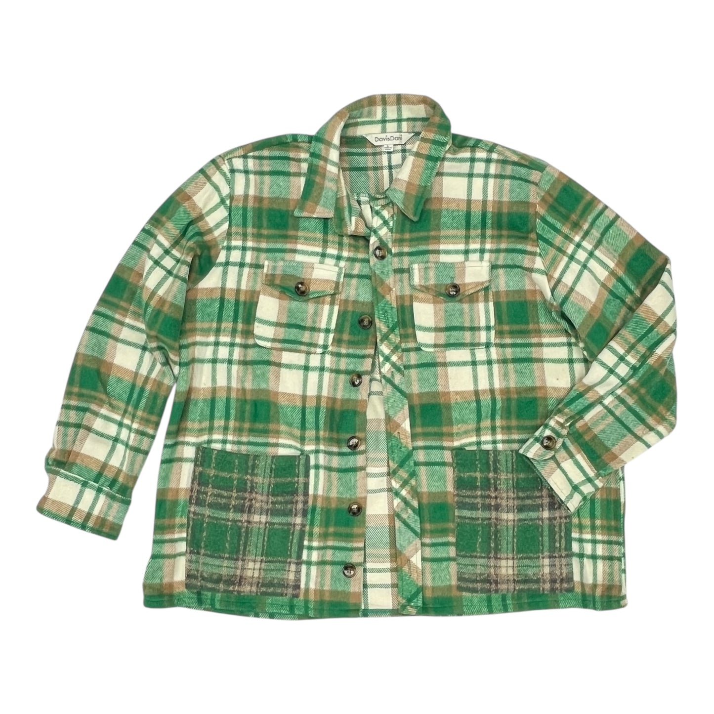 Jacket Shirt By Davi & Dani In Cream & Green, Size:L