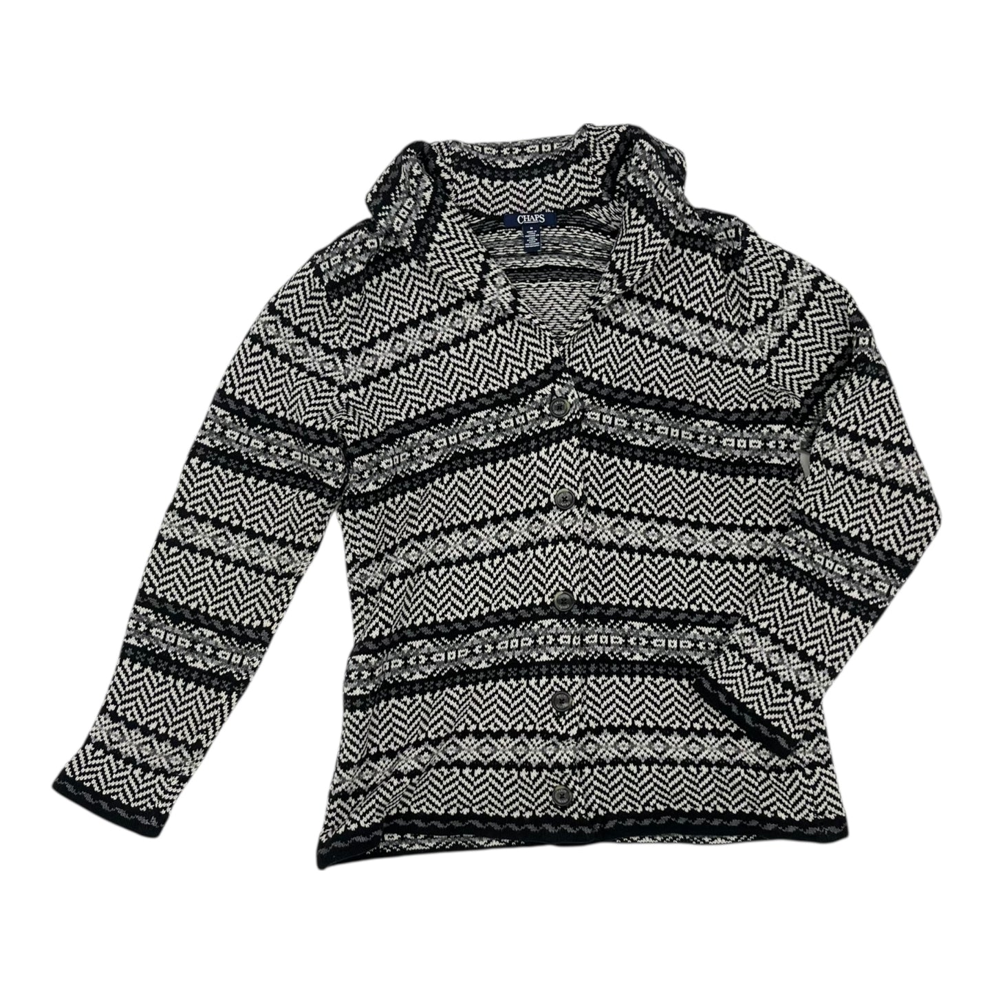 Sweater Cardigan By Chaps In Black & White, Size:M