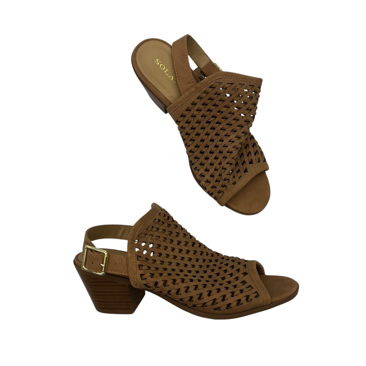 Sandals Heels Block By Solanz In Brown, Size:8.5