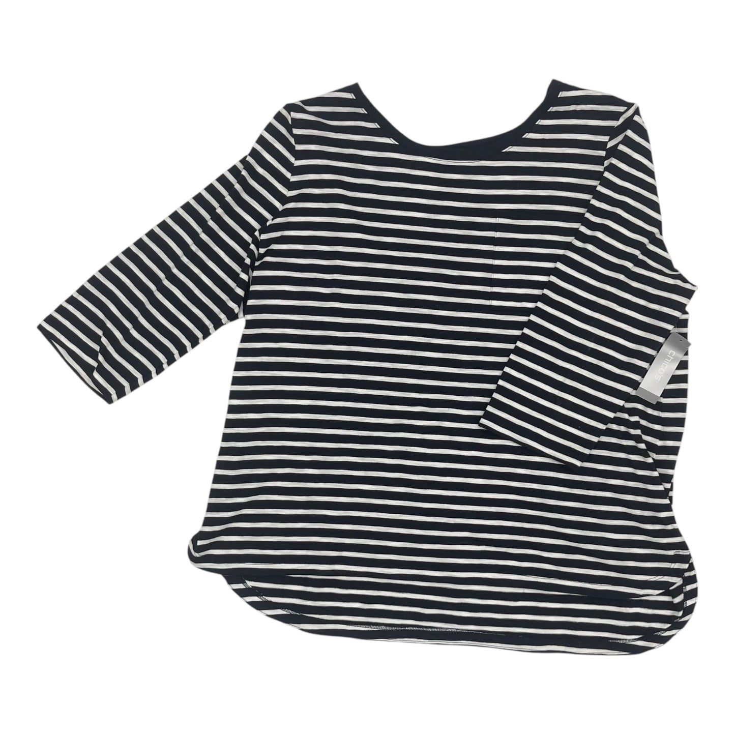 Top 3/4 Sleeve By Chicos In Blue & White, Size:Xl