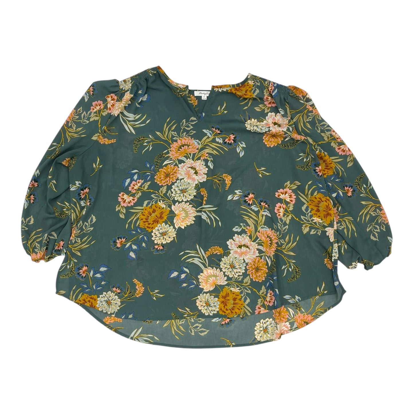 Blouse Ls By Monday Fun In Green, Size:3X
