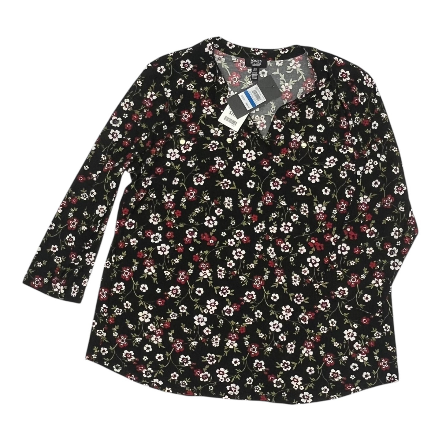 Blouse 3/4 Sleeve By Jones New York In Black & Red, Size:Xl
