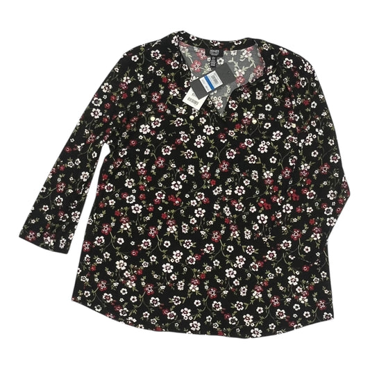 Blouse 3/4 Sleeve By Jones New York In Black & Red, Size:Xl