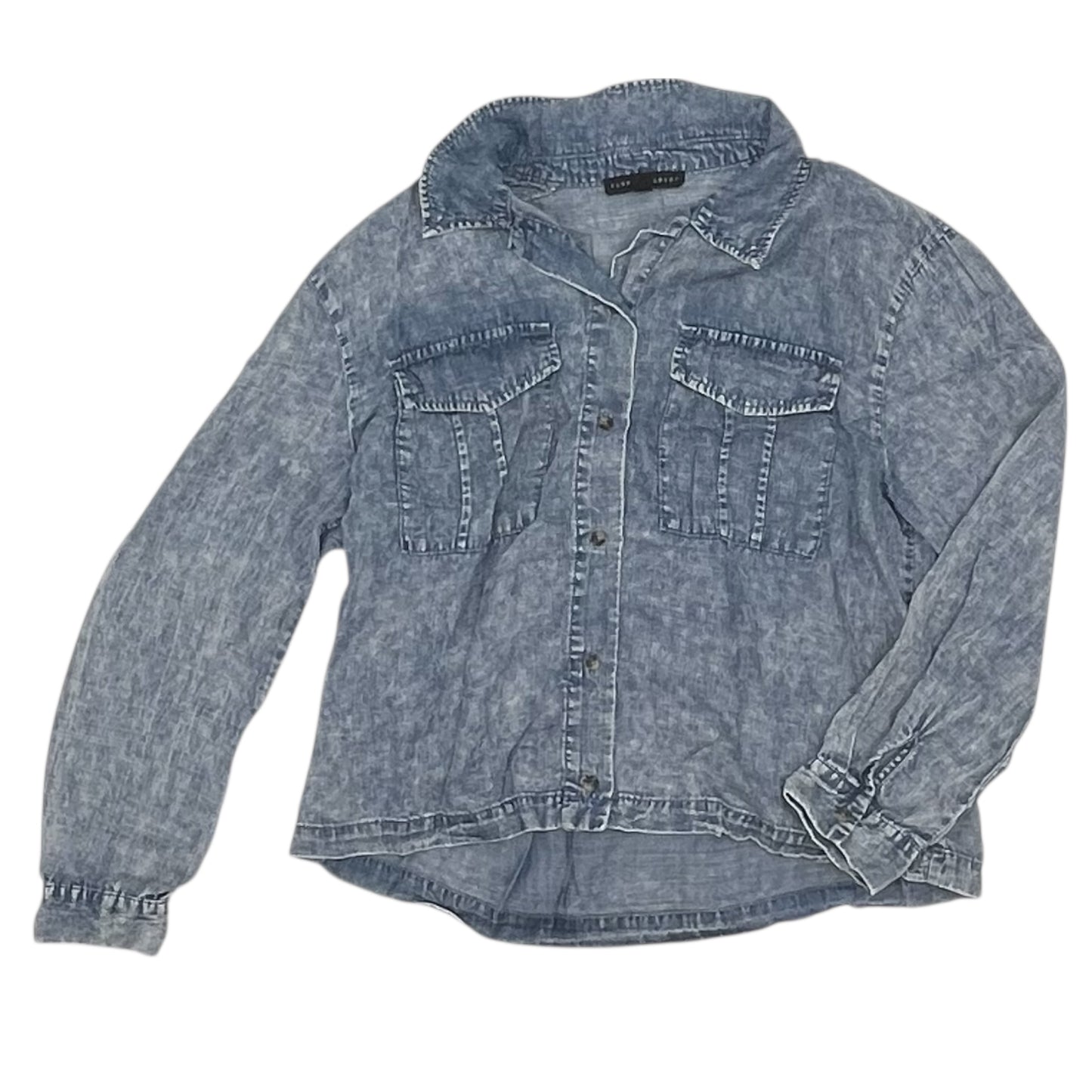 Blouse Ls By Jane And Delancey In Blue Denim, Size:M