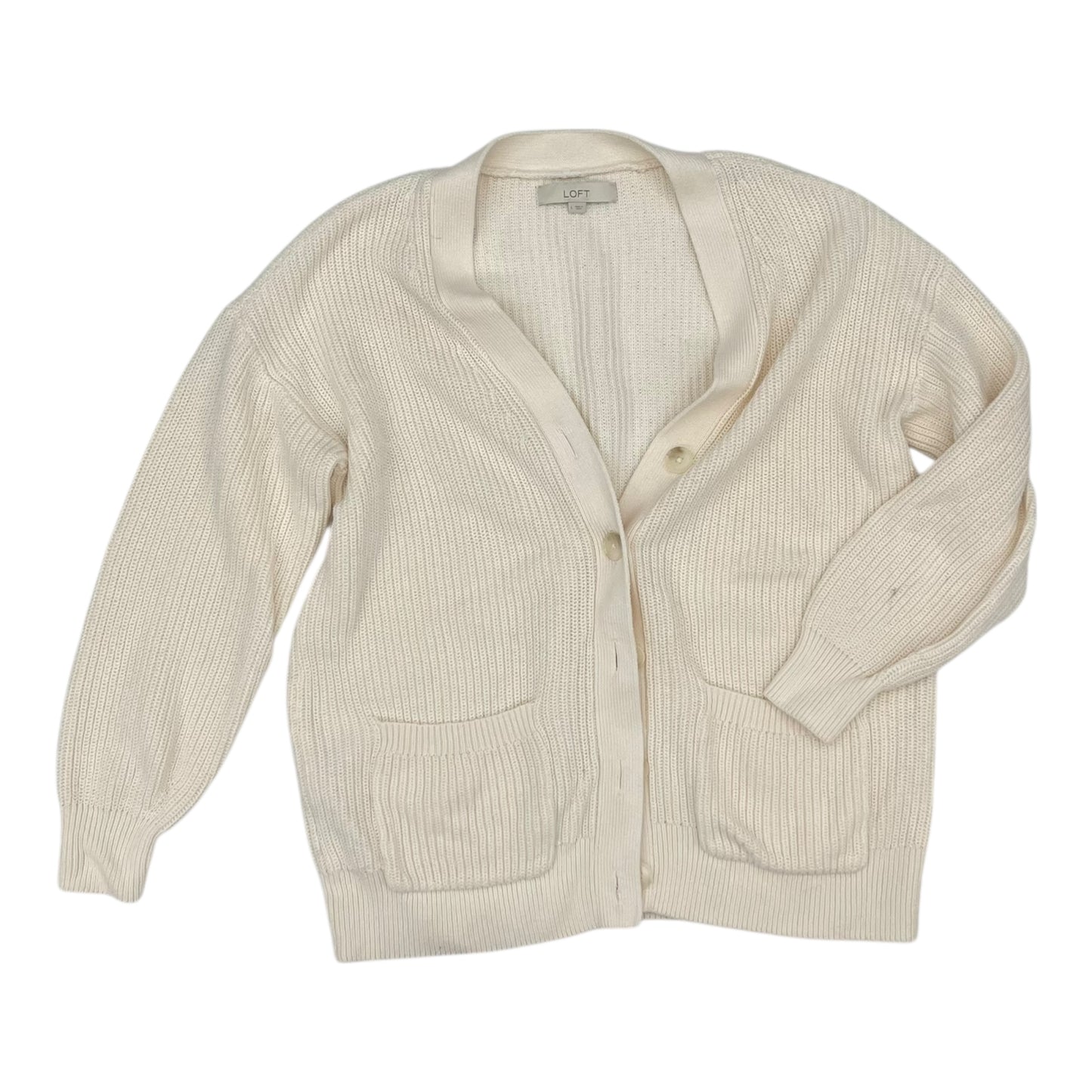 Sweater Cardigan By Loft In Cream, Size:L