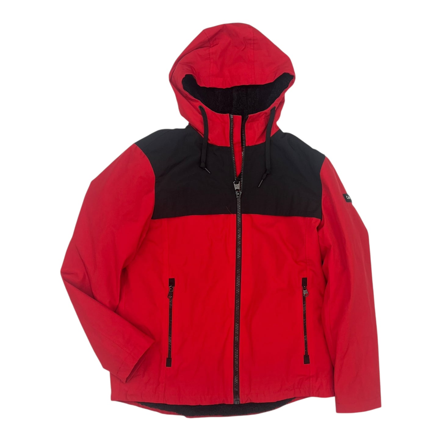 Coat Puffer & Quilted By Calvin Klein In Black & Red, Size:M