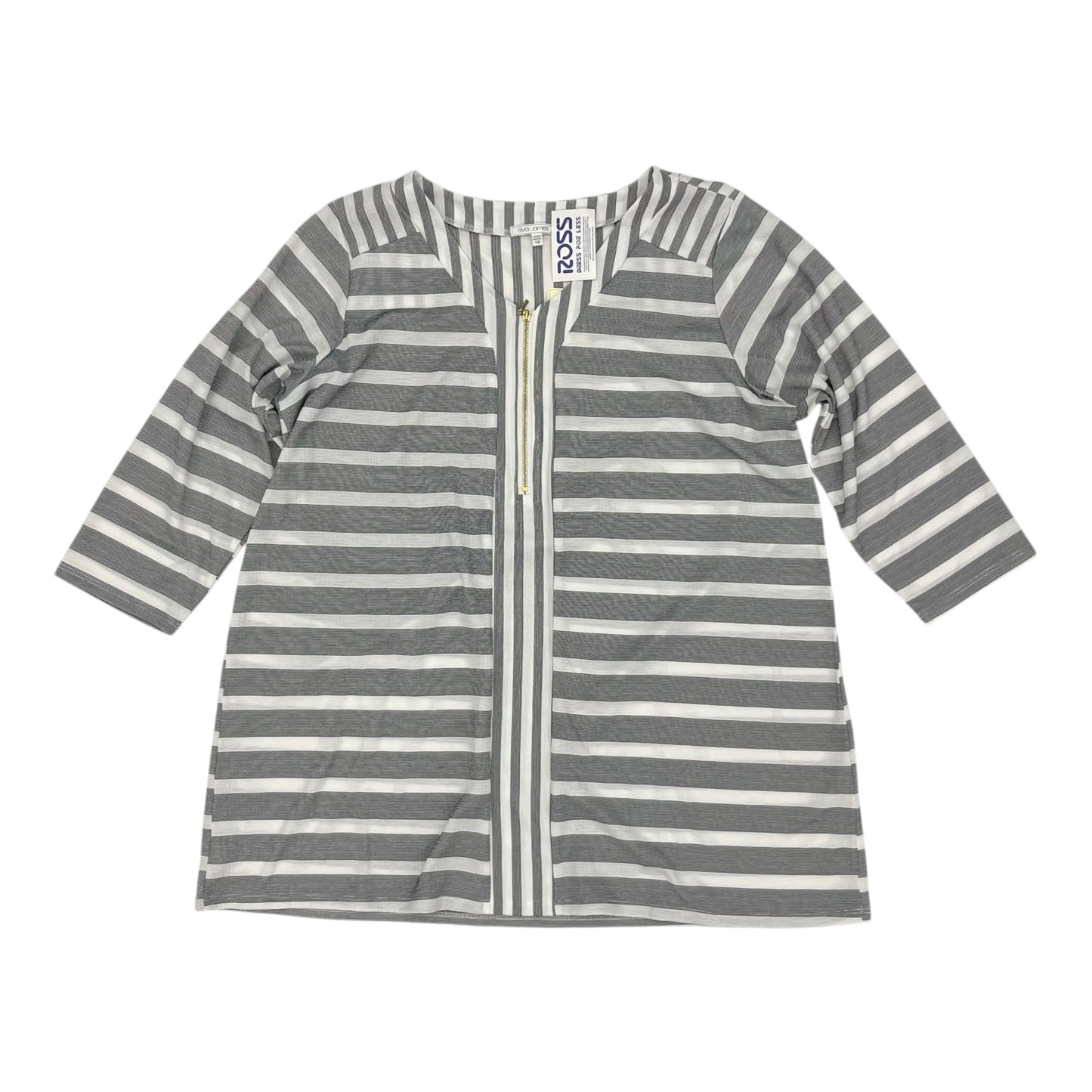 Blouse 3/4 Sleeve By Ava James In Black & White, Size:1X