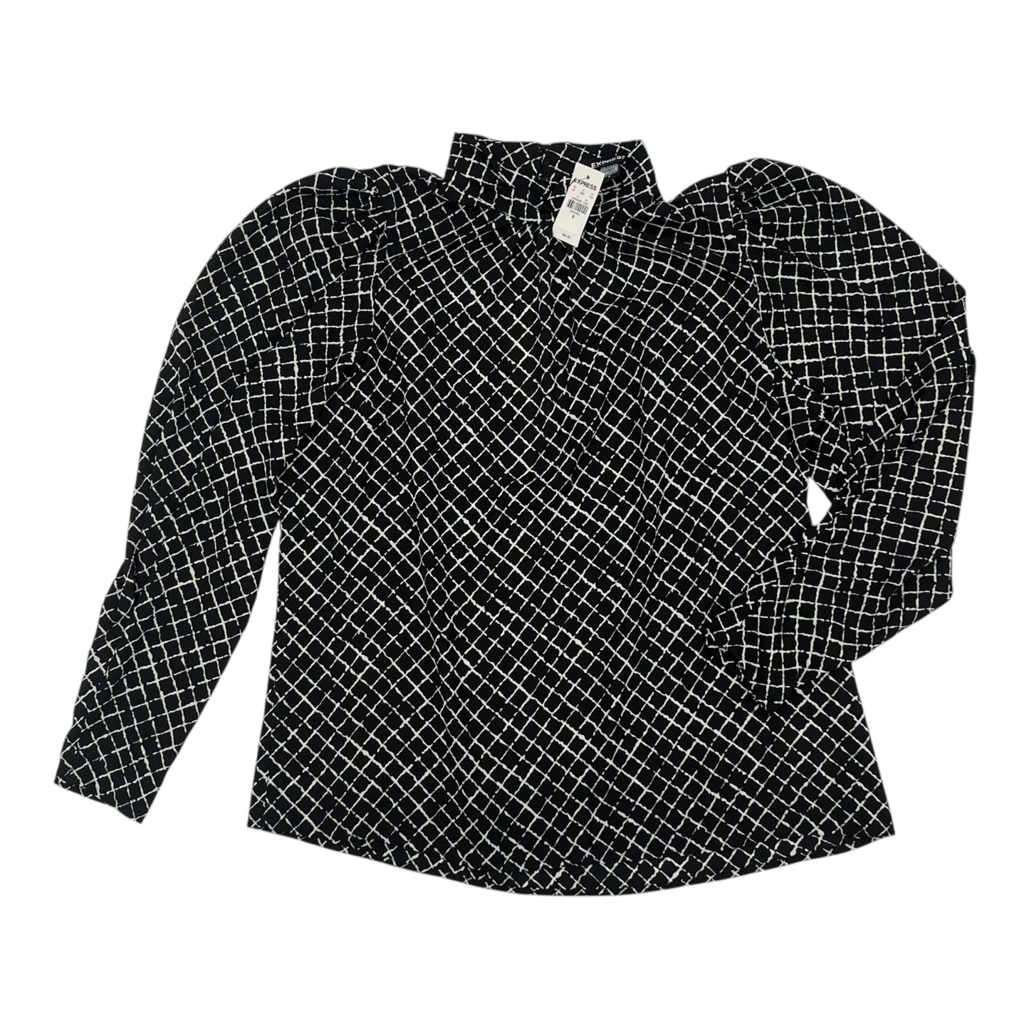 Blouse Ls By Express In Black & Cream, Size:M