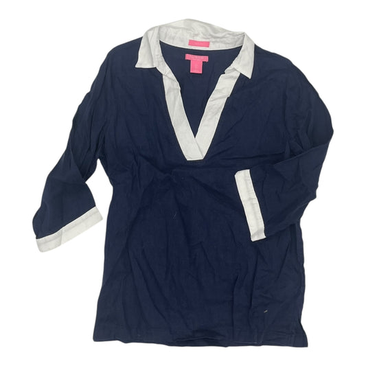 Blouse 3/4 Sleeve By Isaac Mizrahi In Navy, Size:L