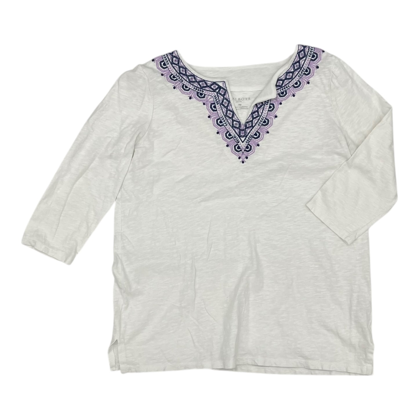 Top 3/4 Sleeve By Talbots In White, Size:Mp