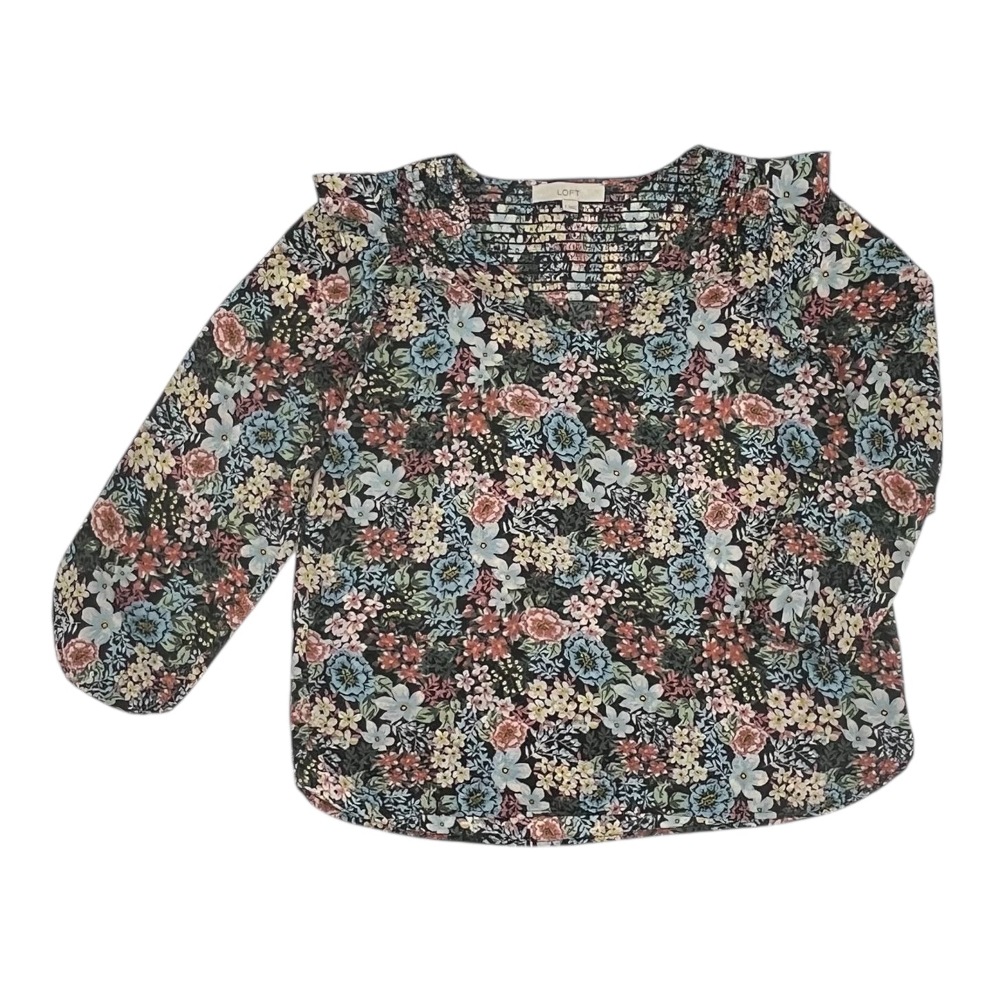 Blouse Ls By Loft In Floral Print, Size:S