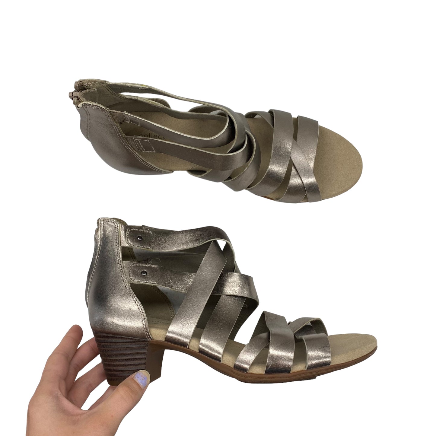 BRONZE SANDALS HEELS BLOCK by CLARKS Size:8.5