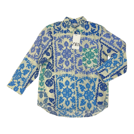 Blouse Ls By Zara In Blue & White, Size:S