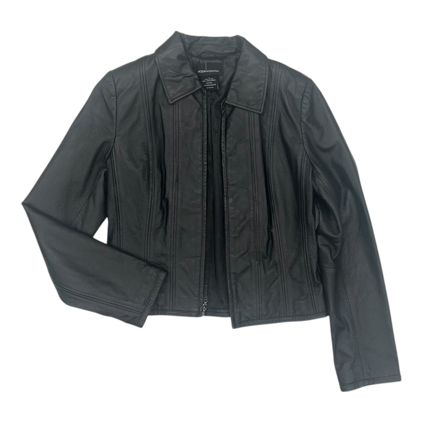 Jacket Leather By Moda Intl In Black, Size:S