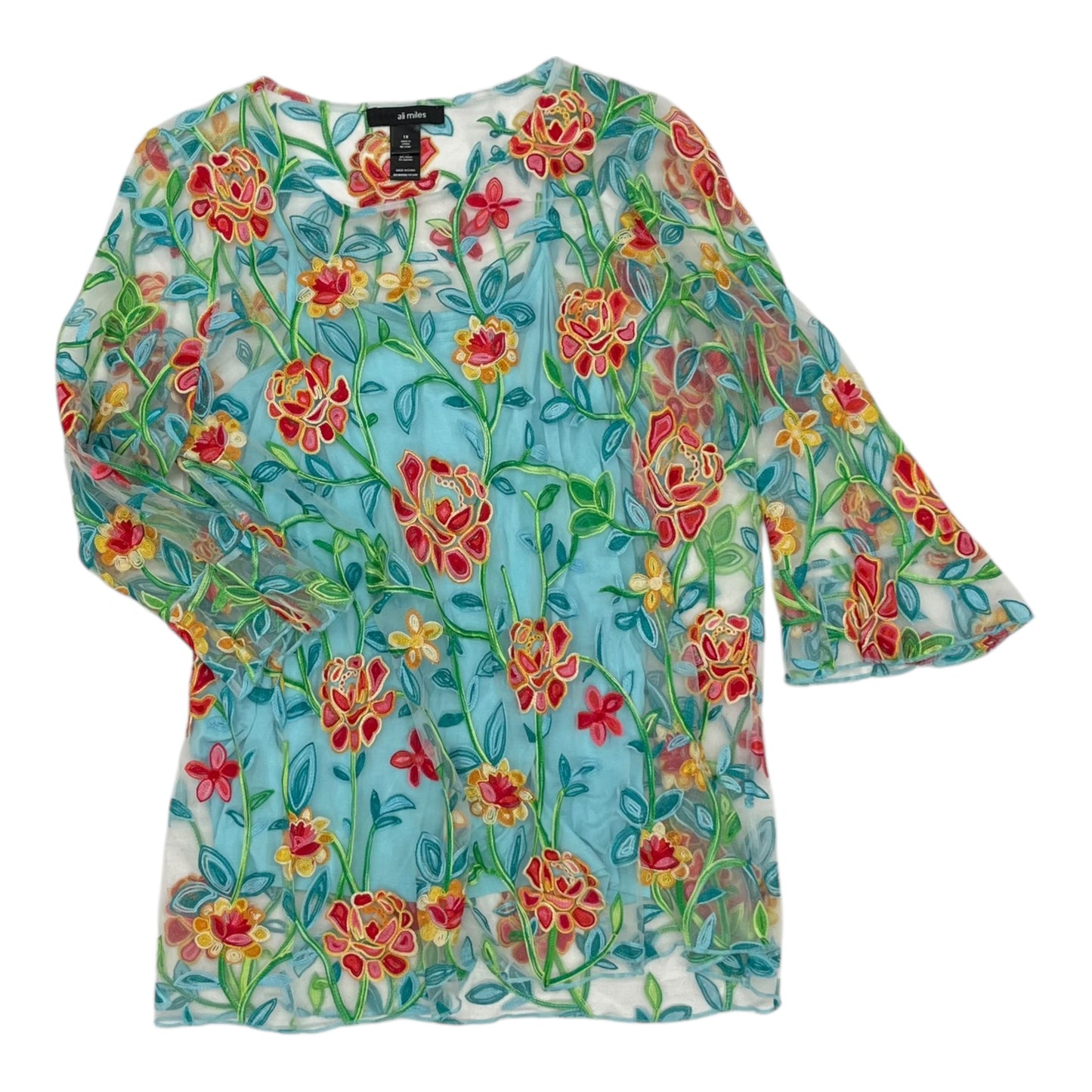 Blouse Ls By Ali Miles In Floral Print, Size:1X