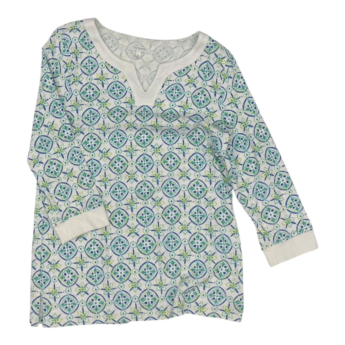 Top 3/4 Sleeve By Talbots In Green & White, Size:M
