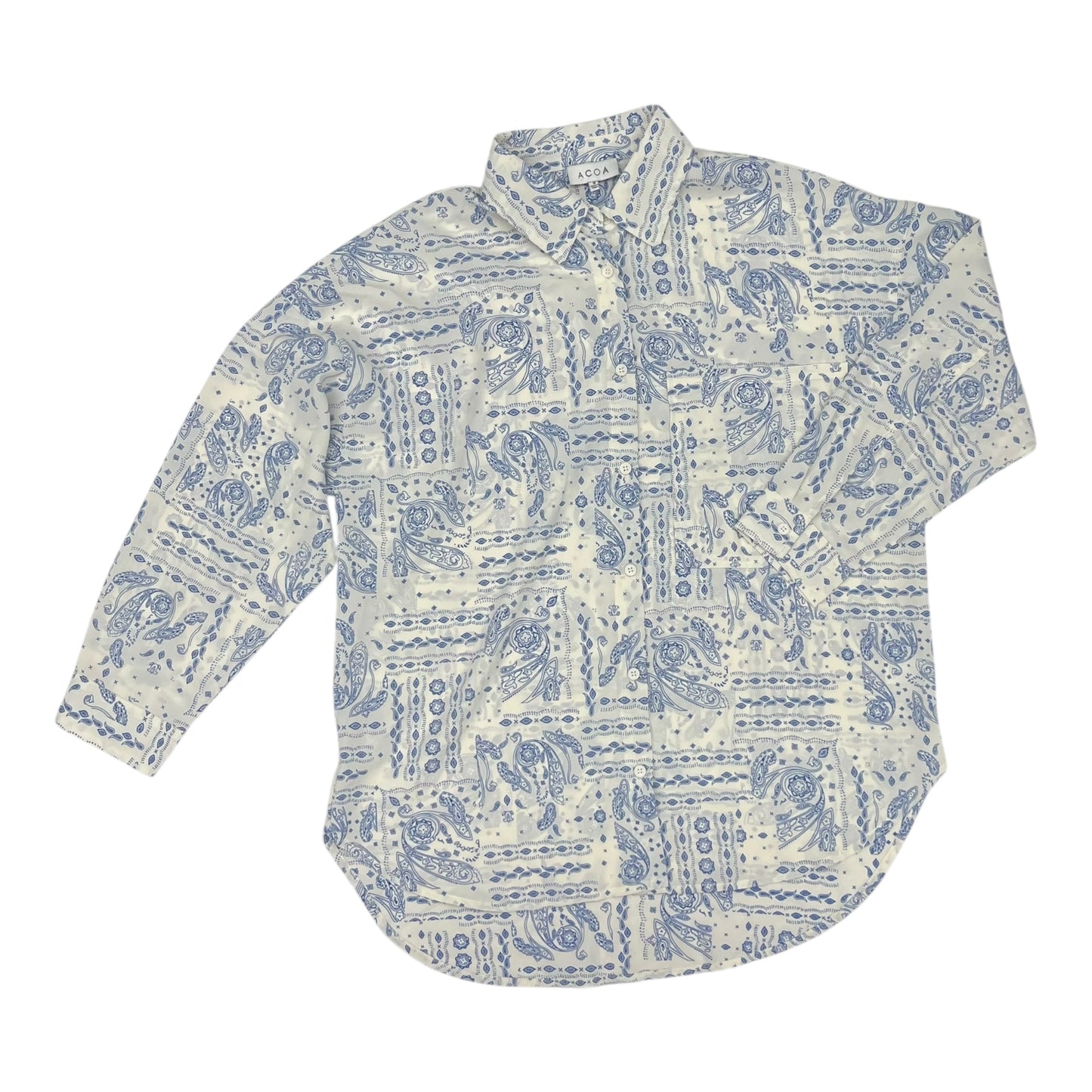 Blouse Ls By Cme In Blue & White, Size:S