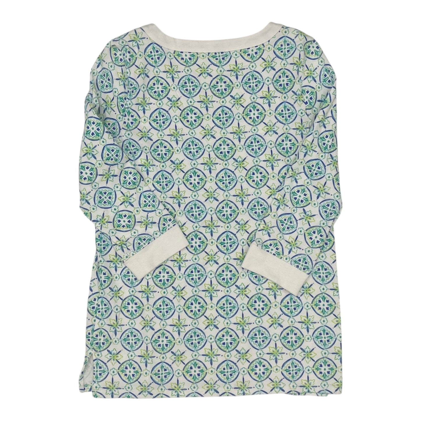 Top 3/4 Sleeve By Talbots In Green & White, Size:M