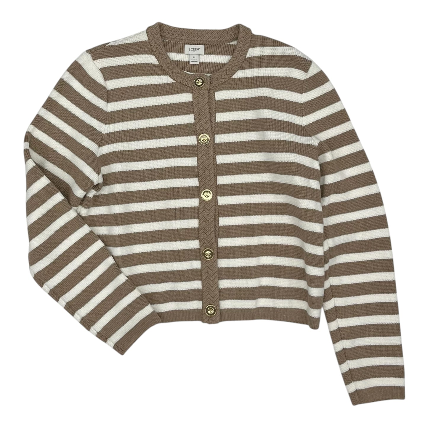 Sweater Cardigan By J. Crew In Brown & Cream, Size:M