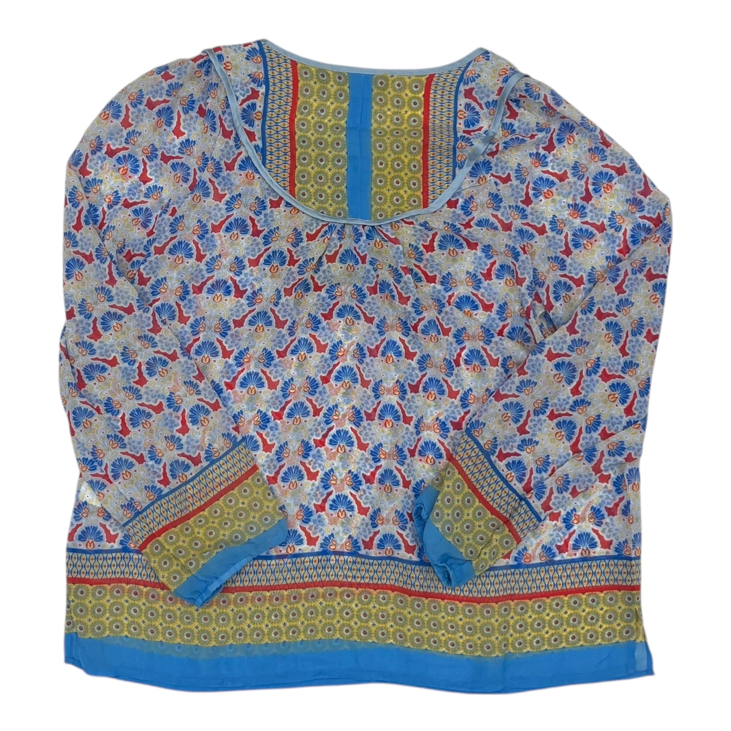 Blouse Ls By Versona In Blue & Red, Size:S