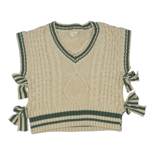 Vest Sweater By Dreamers In Green & Tan, Size:M