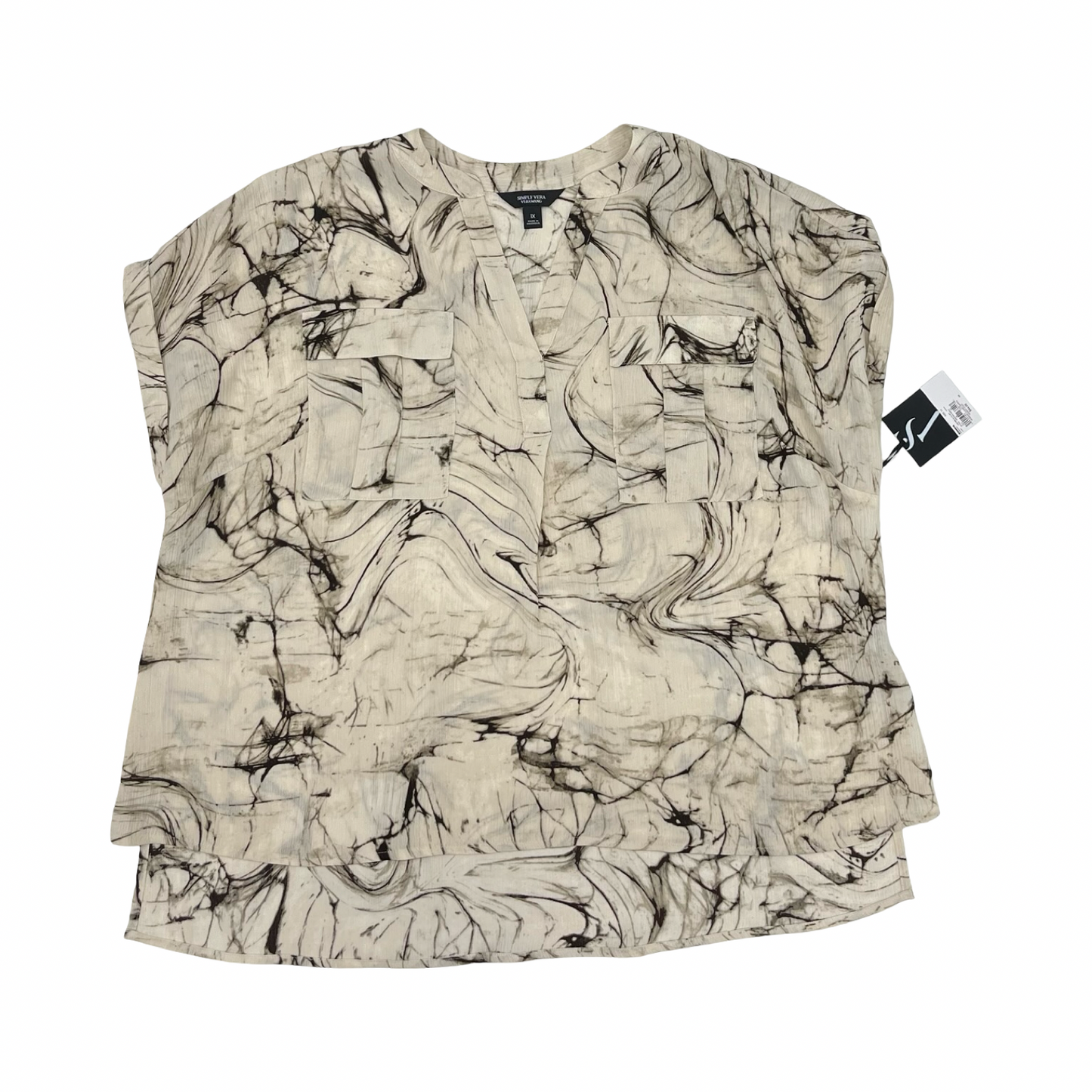 Blouse Ss By Simply Vera In Brown & Cream, Size:1X