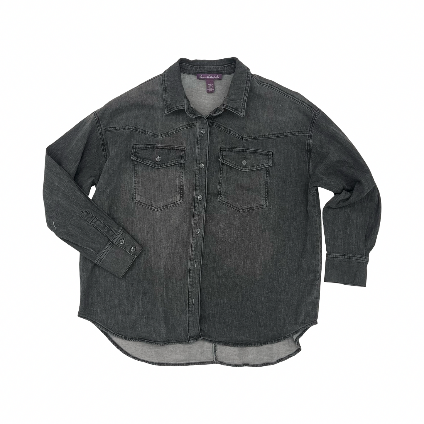 Jacket Shirt By Gloria Vanderbilt In Black Denim, Size:L