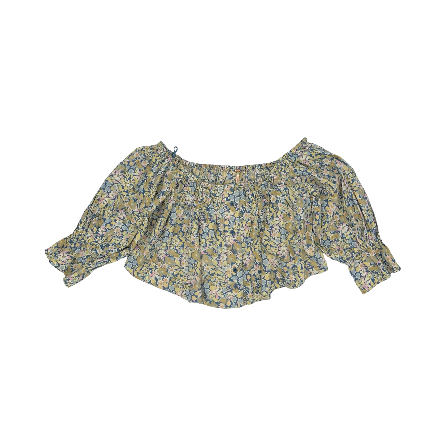 Blouse 3/4 Sleeve By Free People In Blue & Yellow, Size:Xs