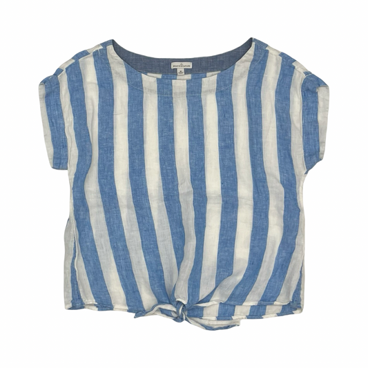 Blouse Ss By Clothes Mentor In Blue & White, Size:M