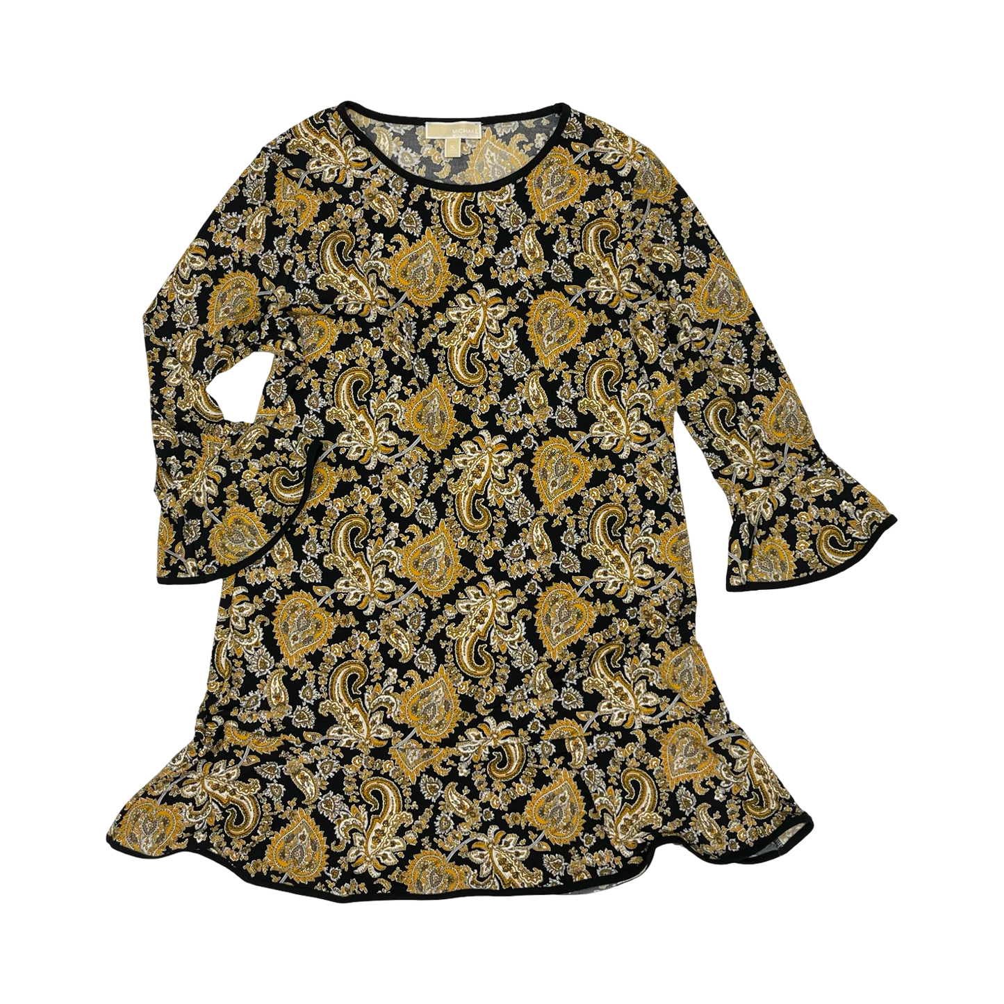 Dress Designer By Michael Kors In Black & Gold, Size:Xl