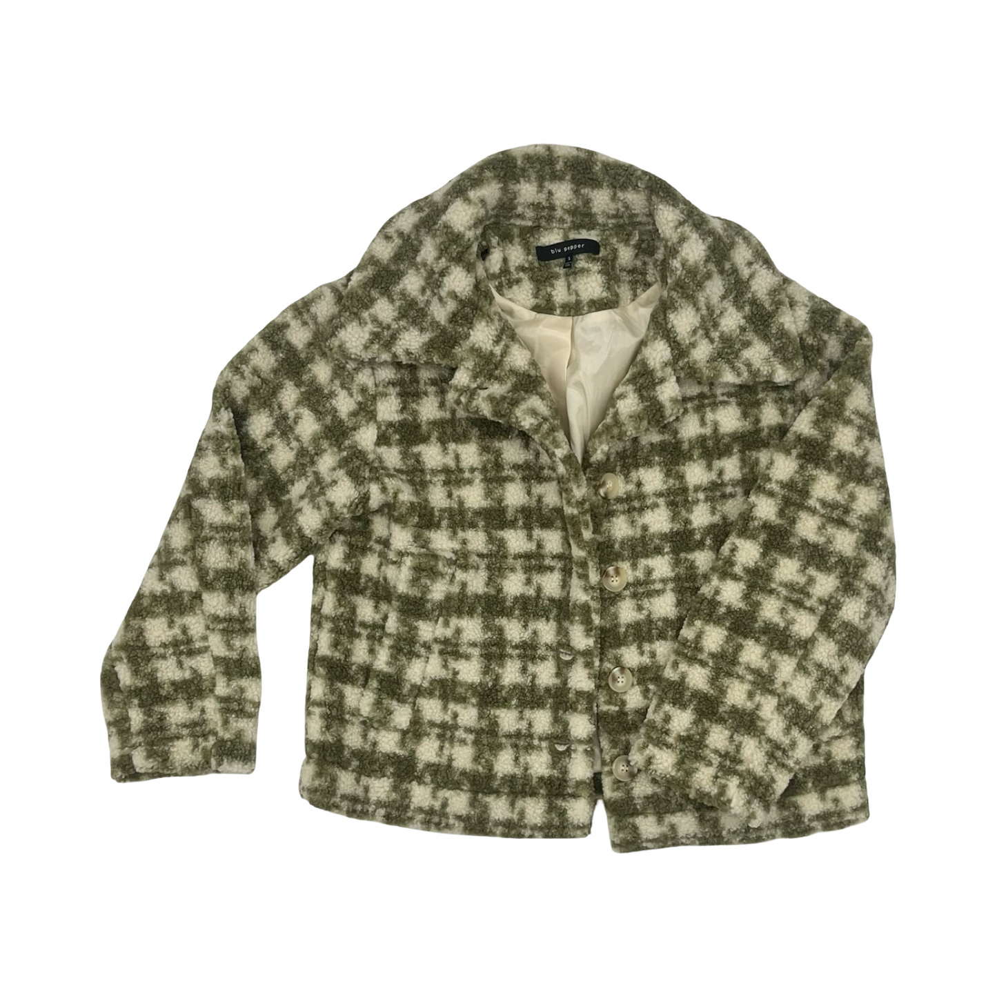 Jacket Faux Fur & Sherpa By Blu Pepper In Green, Size:S