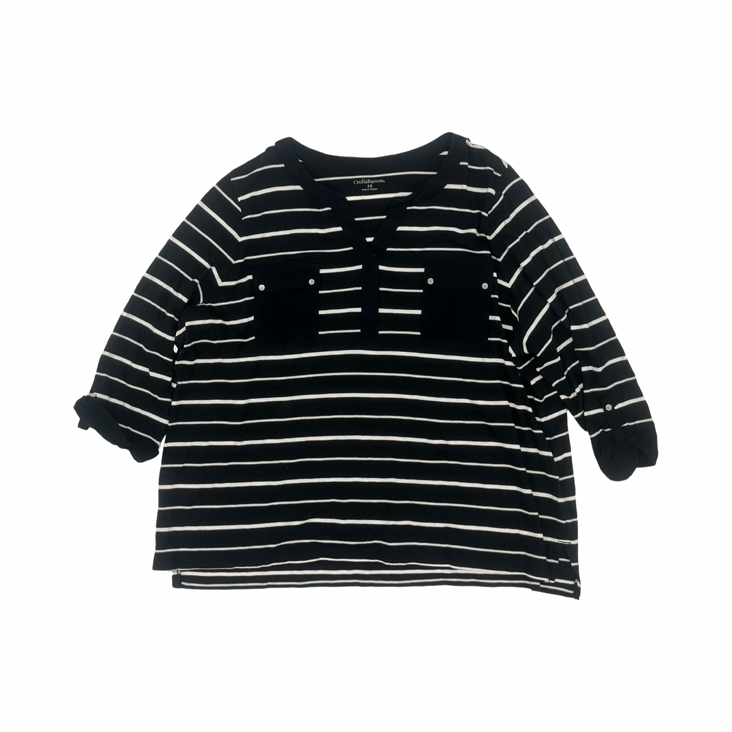 Top 3/4 Sleeve By Croft And Barrow In Black & White, Size:3X