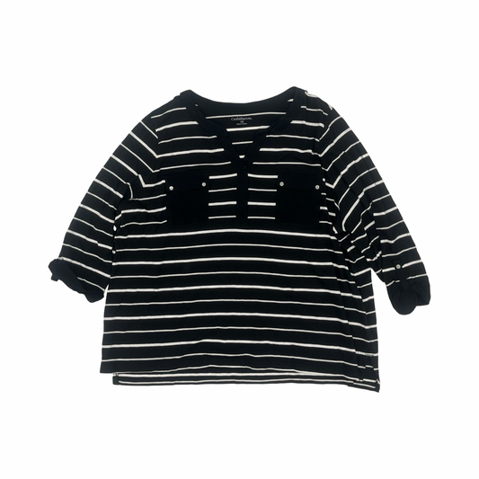 Top 3/4 Sleeve By Croft And Barrow In Black & White, Size:3X