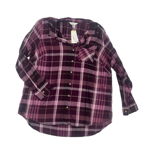 Blouse Ls By Cj Banks In Purple, Size:1X