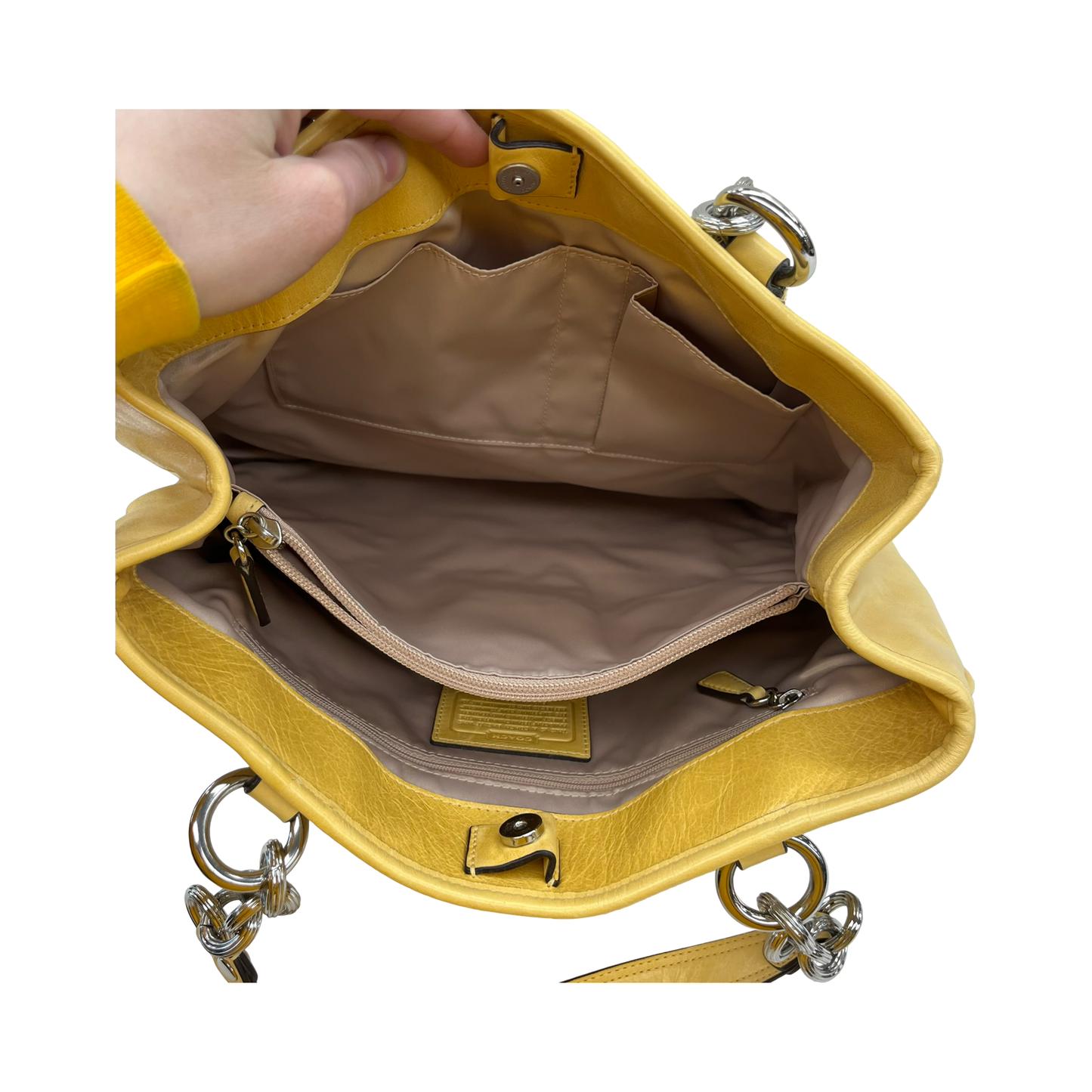 Handbag Designer By Coach In Yellow, Size:Large