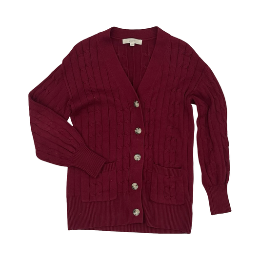 Sweater Cardigan By Loft In Maroon, Size:Xs