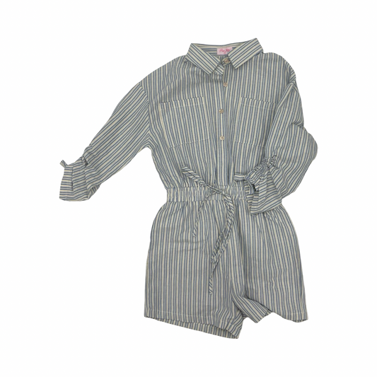 Romper By Pink Lily In Blue & Cream, Size:Xs