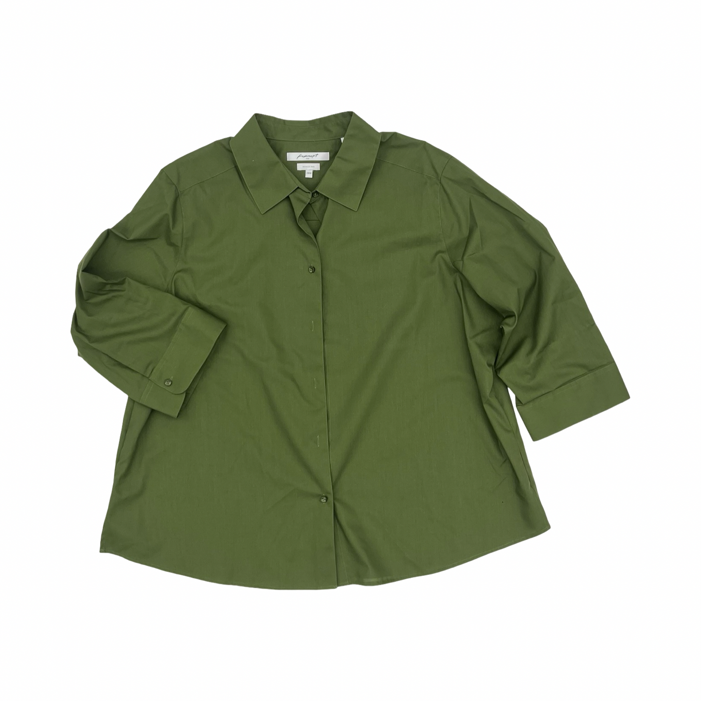 Blouse 3/4 Sleeve By Foxcroft In Green, Size:2X