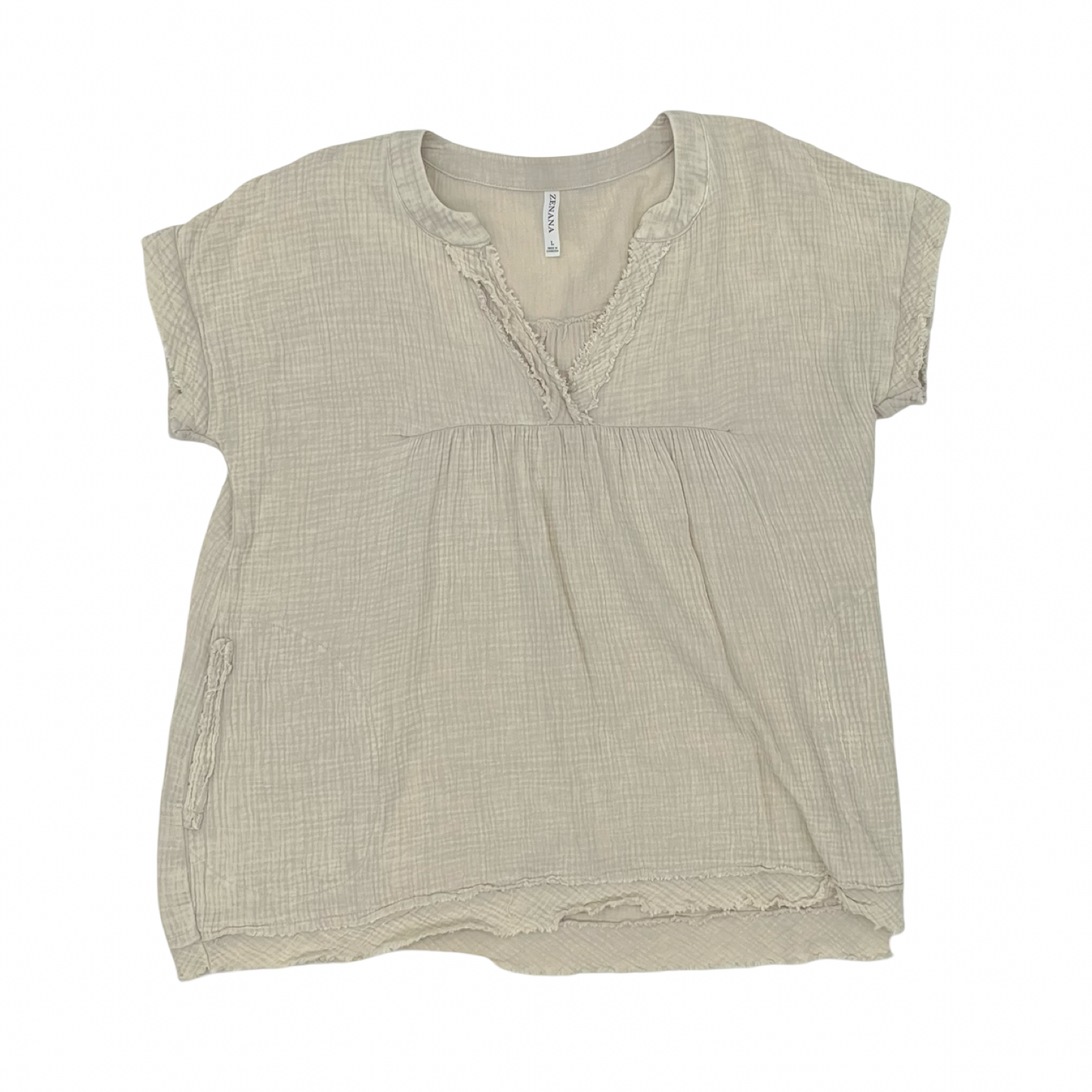 Blouse Ss By Zenana In Tan, Size:L