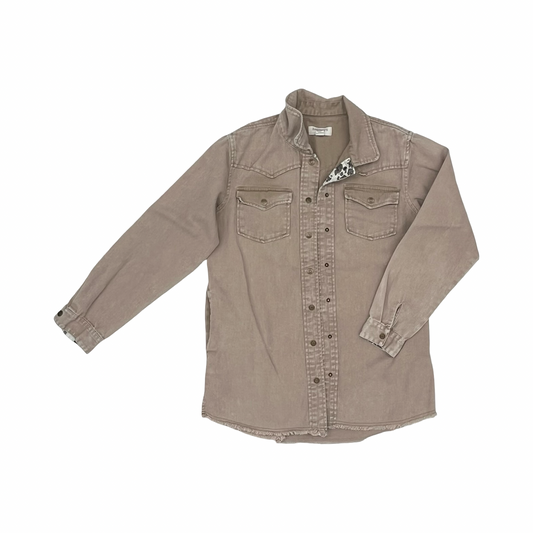 Jacket Shirt By Clothes Mentor In Tan, Size:M
