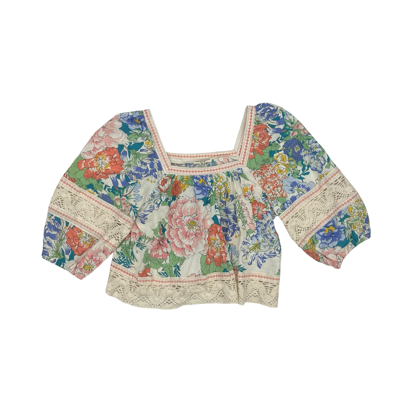 Blouse 3/4 Sleeve By Christian Siriano In Floral Print, Size:L
